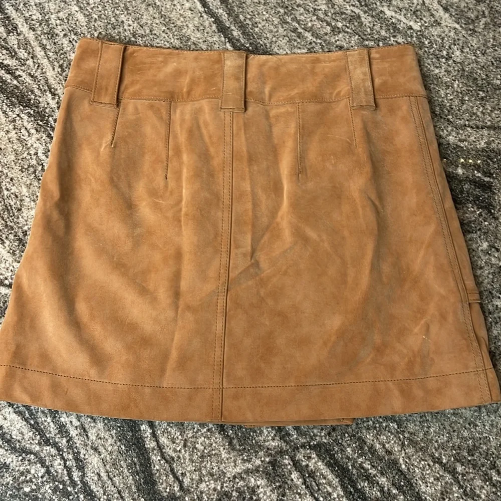 Free People Tan Carson Utility Faux Leather Wrap Skirt Size 4 - Picture 3 of 6